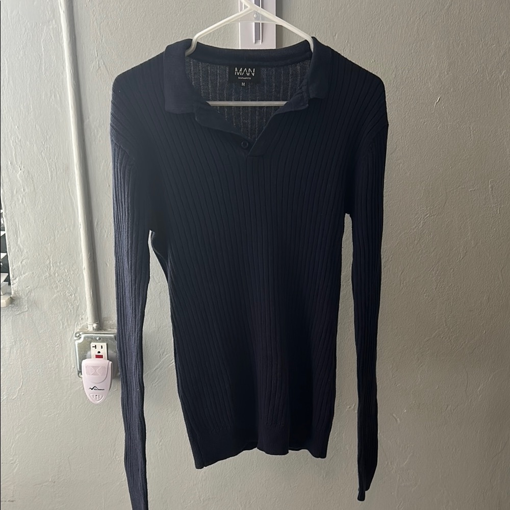 BoohooMAN L/S Ribbed Polo - Picture 2 of 3